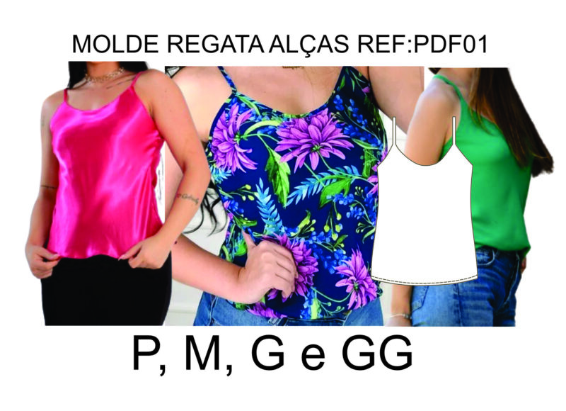 MOLDE DIGITAL REGATA ALÇAS FEMININA REF:PDF01 P, M, G e GG PDF FOLHAS A4