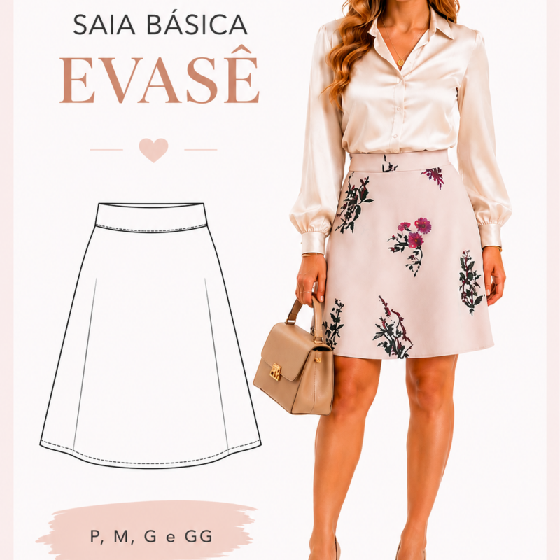 Costure Esta Saia Evasê Básica | Molde Impresso Multitamanhos P, M, G e GG